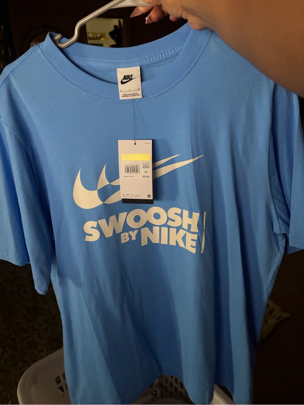 Nike Blue Tee with White Swoosh Graphic